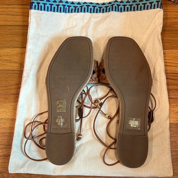NEW Tory Burch Leather Basketweave Espadrille Lace Up Sandals. Size 8 - Picture 6 of 9